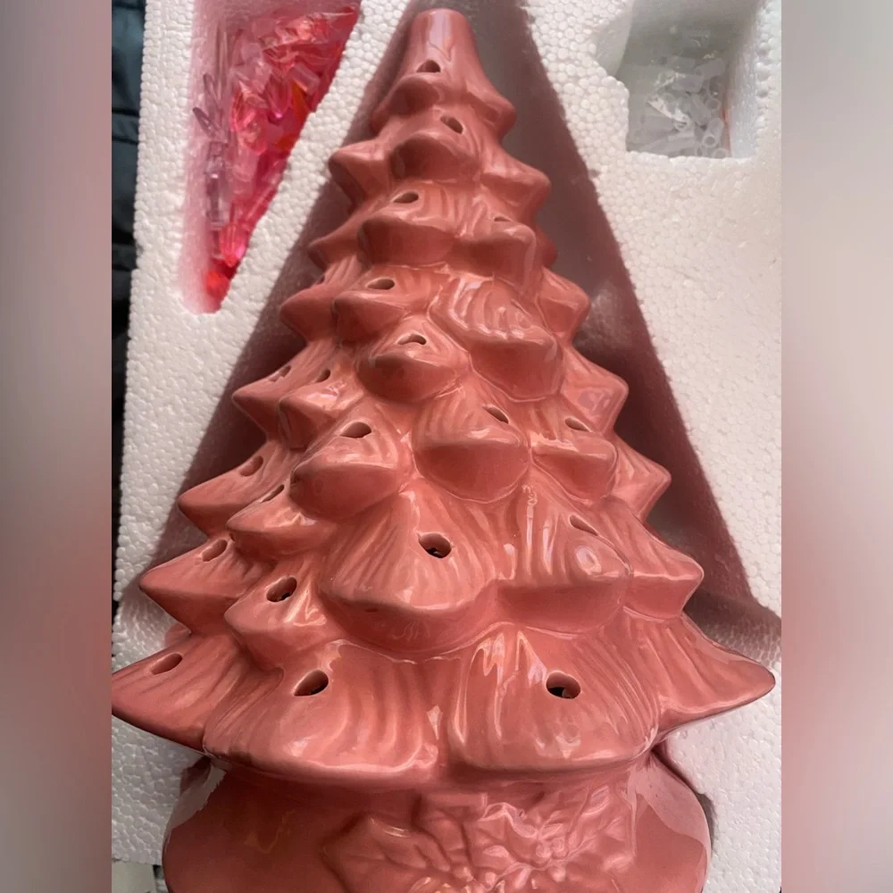 Pink Ceramic Christmas Tree Light Pre-Lit Tree Star Mid Century Vintage Kitschy